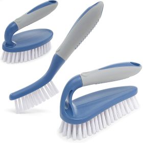 Blue Gray Scrub Brush Set of 3pcs Cleaning Shower Scrubber with Ergonomic Handle and Durable Bristles Brushes for Cleaning Bathroom Shower Tile Kitche