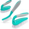 Turquoise Scrub Brush Set of 3pcs Cleaning Shower Scrubber with Ergonomic Handle and Durable Bristles Brushes for Cleaning Bathroom Shower Tile Kitche