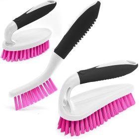 Pink Black Scrub Brush Set of 3pcs Cleaning Shower Scrubber with Ergonomic Handle and Durable Bristles Brushes for Cleaning Bathroom Shower Tile Kitch