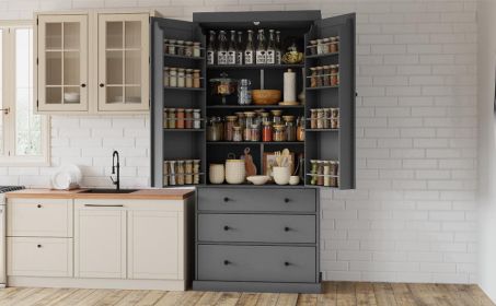 [Assembly Video Provided]TOPMAX 77inch Farmhouse Kitchen Pantry, Freestanding Tall Cupboard Storage Cabinet with 3 Adjustable Shelves, 8 Door Shelves,