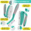 Turquoise Scrub Brush Set of 3pcs Cleaning Shower Scrubber with Ergonomic Handle and Durable Bristles Brushes for Cleaning Bathroom Shower Tile Kitche