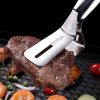 1pc Stainless Steel Steak Clamps; Kitchen Barbecue Food Flipping Spatula Tongs Clip For Burgers BBQ Pizza Pies Fish; Kitchen Bread Tongs