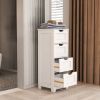 White freestanding storage cabinet with 4 drawers; suitable for bathroom; living room; kitchen