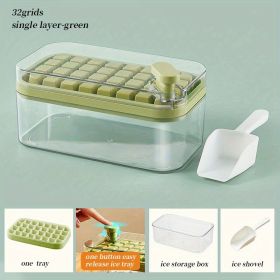 Set Of 1 101oz Ice Cube Trays, 64 Pcs Silicone Ice Cube Tray With Lid And Bin, Ice Cube Molds For Freezer, Easy Release & Save Space, 2 Trays,Scoop Fo (Color: Green 32 Grid Ice Tray Mold)