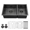 Lordear 33 Inch Undermount Kitchen Sink Double Bowl 16 Gauge Stainless Steel Gunmetal Black Sink