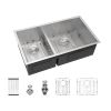 Lordear 33 Inch Undermount Sink Double Bowl 16 Gauge Stainless Steel Low Divide Kitchen Sink